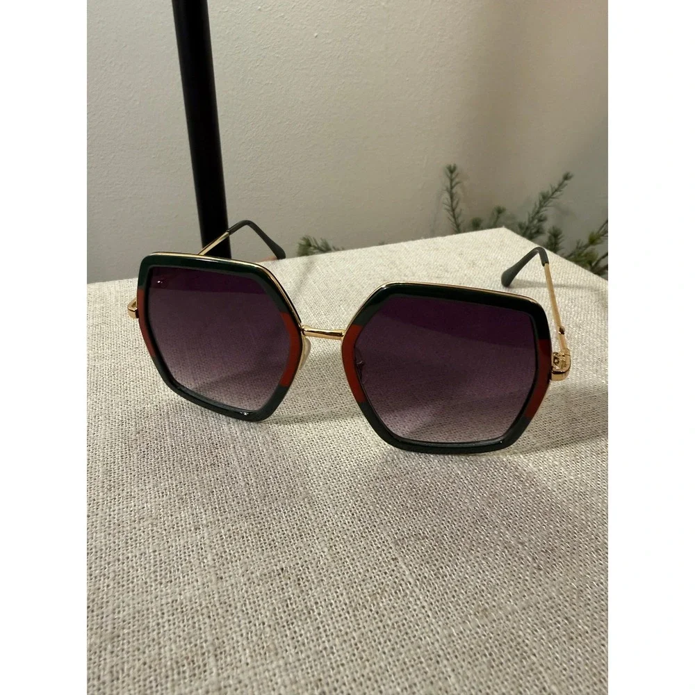Italian style 70s red green frame gray ombre glam sunglasses model nyc paris guc